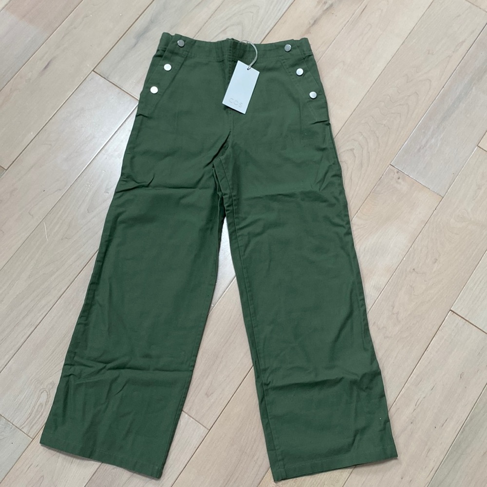 Cos girls olive cotton snaps sides pants 6-8